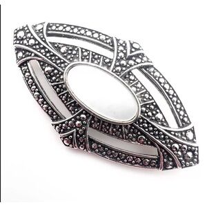 Vintage Avon Art Deco Silver Brooch with Geometric Patterns